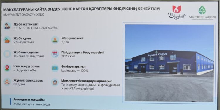 МАКУЛАТУРАНЫ ҚАЙТА ӨҢДЕУ ЖӘНЕ КАРТОН ҚАПТАМА ӨНДІРЕТІН ЗАУЫТ АШЫЛДЫ